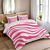 Gestreifte Welle Bettwäsche 220x240 3teilig Bettbezug 220 x 240 cm Rosa Bettbezüge Set Weich Atmungsaktiv 3D Wendebettwäsche mit 2 Kissenbezügen M/6732