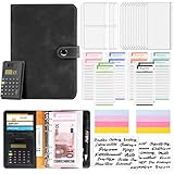 A6 Budget Binder mit Taschenrechner Budget Planner Deutsch, Lederbudget Binder Geld Organizer mit 12 Bargeldumschlägen und Budgetblättern (Schwarz)