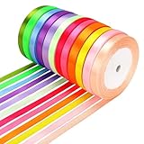 Dooozy Satinband Bänder, 12 Farben 10mm 22m Geschenkband Schleifenband für Geschenkverpackung, Kunsthandwerk, Haarschleifen, Blumenstrauß, Dekoration