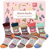 Airabc 5 Paar Thermosocken Damen, Wollsocken, Warme Wintersocken Damen, Dicke Stricksocken, Winter Damen Socken Bunte Gemütlich und Atmungsaktiv/EU-Größe 35-42