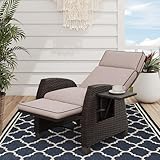 Grand patio Relaxliege Liegesessel mit Sitzkissen, Sonnenliege Gartensessel Liegestuhl Verstellbare Rückenlehne für Garten, Außenbereich, Innen -Beige Sitzkissen Braun Rattan