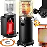 TRESKO® Heizstrahler Gas 11 kW mit Rollen | Outdoor Terrassenheizer für 5 & 11 kg Gasflaschen | Gasheizstrahler für Terrasse, Balkon & Garten | Gasheizer Heizpilz mit Schlauch & Regler (Schwarz)