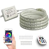 FOLGEMIR 3m RGB LED Streifen, Bluetooth kontrolliert Strip, 220V dimmbar Lichterkette, 5050 SMD 60 LEDs/m Farbwechsel Led Band, wasserdicht Lichtschlauch mit Trafo & 24-Tasten IR Fernbedienung