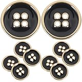 VILLCASE 10 Stück Metallknöpfe 20mm, Runde 4-Loch Knöpfe Metall für Bekleidung, DIY-Projekte, Anzüge, Mäntel, Handgemachte Knöpfe, Schwarz/Gold