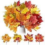 YMIFEEY 4 Bündel Künstliche Herbststrauß Ahorn Blätter Zweige Herbstzweige Herbstblätter Pflanzen Künstlich Kunstblumen Kunstpflanzen Herbst für Erntedankfest Halloween Deko Herbstdeko (3 Farben)