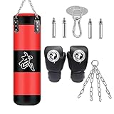 boxsack hängend Punching säcke mit Boxhandschuhe: MMA Punchingsäcke Muay Martial Arts kit Bad Company Boxsack inkl Heavy Duty Stahlkette100 x 30 cm (Ungefüllt)