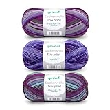 Gründl Wolle Sockenwolle Trio - Strickset 3 x 100 g + Anleitung - Sockengarn - Hautfreundlich & weich - 75% Schurwolle, 25% Polyamid - violett-lila