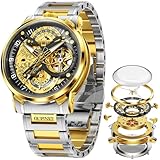 OLEVS Uhren für Herren, Skelett, automatisch, mechanisch, selbstaufziehend, luxuriös, Edelstahl, wasserdicht, leuchtend, Wirstwatch, Geschenk für Herren, 3278-Gold, 3278-gold, Herrenuhr