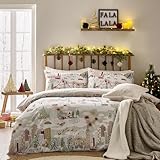 furn. Joy to All Bettbezug-Set – Wendbare Weihnachtsbettwäsche mit Städte- und Sehenswürdigkeiten-Design (Schnee/Beere – Einzelbett)