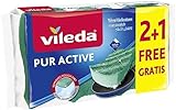 Vileda Glitzi PurActive Reinigungsschwamm, entfernt selbst hartnäckigsten Schmutz ohne zu Verkratzen, geeignet für empfindliche Oberflächen, leicht ausspülbar, Farbe grün, 2+1 Sparpack
