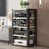 Scumlovy Medienkonsole 5-stufig AV-Medienständer Audio-Rack-Turm mit verstellbaren Regalböden, AV-Geräteschrank Ausstellungsständer für Wohnzimmer/Spielzimmer/Aufnahmeraum (Gelb)