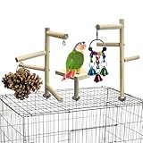 PINVNBY Kleiner Vogel-Spielplatz für die Oberseite des Käfigs, Holz-Papageienständer, Sitzstange, Sittich, Spielständer, Vögel, Fitnessstudio, hängendes Kauspielzeug, Außen-Vogelkäfig-Zubehör für