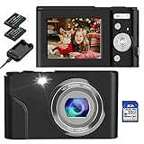 Digitalkamera, BRIHIEVY FHD 1080P 36MP Mini Fotokamera Wiederaufladbare Kompaktkamera mit 32GB Speicherkarte 16X Digitalzoom, Fotoapparat Digitalkamera für Kinder Teenager Anfänger Erwachsene -Schwarz