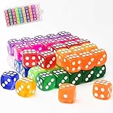 WUGAUWOR 50 Stück 14MM Bunt Würfel Set mit Kunststoffkoffer, D6 Dice Set, Mini Standard Spiel Würfel, 10 Farben Durchsichtige Spielwürfel, 6-seitige Farbwürfel für Yahtzee, Spiele, Mathe Klassen