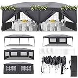 LEADZM 3x6m Pavillon Pop-up Wasserdicht Faltpavillon,Winterfest,Höhenverstellbar,UV Schutz 50+,Gartenzelt,Partyzelt,Stahlrahmen,mit 6 Seitenteilen,für Garten,Party,Camping,Dunkelgrau