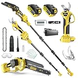 8 Zoll Mini Kettensäge mit Teleskopstange & Akku Elektro Gartenschere,4-in-1 Gartenwerkzeug Set Mit 2×4.0ah Akku,BüRstenloser Motor,VerläNgerungsstange Bis 4.2m,Elektro AstsäGe FüR Baumzweige