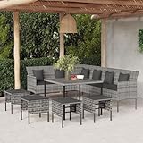 THOYTOUI 6-TLG. Garten-Essgruppe, Lounge gartenmöbel Set Balkon möbel Gartenmöbel Set Garten loungemöbel Set Geeignet für Terrasse Balkon Veranda Garten mit Kissen Grau Poly Rattan