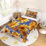 Hearda Kinderbettwäsche, Gelbes Gänseblümchen Bettwäsche Set für Bettwäsche Mädchen Jungen Mikrofaser Kuschelige Bettwäsche, Bettdecke und Kissen Set mit Reißverschluss (Gelb 4,200x200cm)