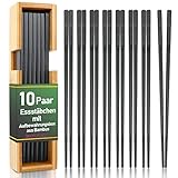 KYONANO Essstäbchen, 10 Paare Alloy Stäbchen, Chopsticks Spülmaschinenfest Waschbar, Wiederverwendbar Stäbchen aus Fiberglas mit Aufbewahrungsbox aus Bambus, Leicht rutschfest Essbesteck, Kirschblüten