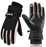 Jeeoy Handschuhe Damen, Warme Touchscreen Handschuhe für Damen, wasserdichte Winterhandschuhe, Skihandschuhe Damen Thermo Handschuhe, Warm Fahrradhandschuhe, Skifahren, Radfahren