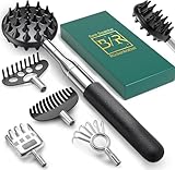 Rückenkratzer Ausziehbarer mit 5 abnehmbaren Kratzköpfen, Verstärktem Griff aus Edelstahl, im Geschenkset – ideal für Männer, Väter und Frauen (schwarz)