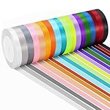 Farerkass Polyester Satinband, 18 Farben 10 mm x 22 m Dekoration Geschenkband, Schleifenband Geschenkband Bänder, Doppelseitig Geschenkband für Hochzeit Dekoration Geschenk Verpacken Basteln