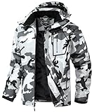UTWGN Herren Skijacke Winter Warm Schneemantel Wasserdicht Windbreaker Kapuze Arbeit Outerwear Snowboardjacken, Schwarz Camouflage, L