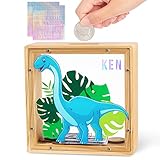 MHJY Spardose Kinder Sparschwein Jungen Mädchen Dinosaurier Sparbüchse Acryl- Sparkasse mit Personalisierten Buchstaben