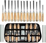 Stechbeitel Set für Holz 14 Stück TIMESETL Holzschnitzwerkzeug Set Holzmeißel Set Hohlbeitel Drechseln Werkzeug für Holz mit 4 Schleifstein, Schnitzwerkzeug für Holz Set Beutel für Profis und Anfänger