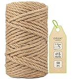 Garten Juteschnur 5mm Dicke,Bindegarn,Gartenschnur, Bastelschnur Kordel Rolle mit 50m,100% Jutegarn Naturfarbe