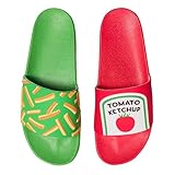 Dedoles Badeschuhe & Hausschuhe viele lustige Designs Bücher Kaffee Katze Party Pizza Dackel Fuchs Panda Delfin Geschenk, Farbe: Pommes mit Ketchup, Gr.: 44 EU