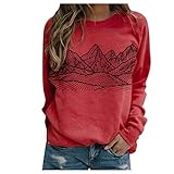 PPangUDing Damen Langarmshirt Sweatshirts Elegante Rundhalsausschnitt Loose Gedruckt Pullover Tops Outdoor Casual Sweatjacke Bluse Shirt Tunika Tops Oberteile