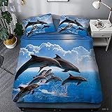 Bettwäsche Sets Blauer Ozean Tier Delfin Schön Sonnenaufgang Sonnenuntergang Abendlandschaft Springen Muster Mädchen Bettbezug Einzigartig Visueller Schock (Delfin 02, 135x200cm)