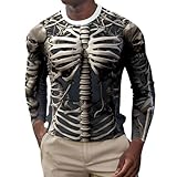 Halloween Skelett, langärmeliges T Shirt mit Rundhalsausschnitt, Grafik, lässiges T Shirt für den Herbst, Bequeme Passform (Black, L)