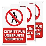 YIKIADA Zutritt für Unbefugte Verboten Kunststoff Schild 30 × 20 cm Selbstklebend Wasserdicht Keine unbefugten Personen erlaubt Hinweisschild Aufkleber mit UV Schutz 3 Stück