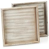 COM-FOUR® 2X Serviertablett aus Holz - Vintage Tablett in weiß gekalkter Optik - Shabby Chic Holztablett - alltagstauglich und prima Deko (25x25 + 25x25)