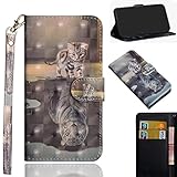 ShinyCase für LG K41S PU Leder Hülle Handyfach Handyhülle Brieftasche Kartenfächer Handytasche Flip Wallet Case Magnetverschluss Etui Stoßfest Lederetui TPU Schutzhülle für LG K41S Tiger Katzen