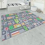 Paco Home Teppich Kinderzimmer Kinderteppich Spielteppich Straßenteppich rutschfest Mädchen Jungs, Grösse:100x200 cm, Farbe:Grau 3