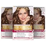 L'Oréal Paris Permanente Haarfarbe, 100% Grauhaarabdeckung, Haarfärbeset mit Coloration, Shampoo und 3-Fach Pflege Creme Farbe, Excellence Creme, 6 Dunkelblond, 3 x 268 g