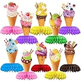 10 Stück Sommer Party Deko, Bienenwabe Mittelstücke Dekoration, Hawaii Party Deko, Eiscreme Waben Tischaufsätze, Eis Kuchen Topper für Geburtstagsparty, für Hochzeit Babyparty Deko Geburtstag