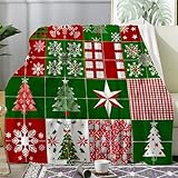 Weihnachtsdecke - Kuscheldecke Flauschig Patchwork, Decke Fleecedecke Schneeflocke, Weiche Warme Decke Wohndecke als Sofadecke Wolldecke Couchdecke Tagesdecke, XXL 220x240 cm Y-764
