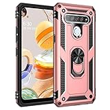 BestST Handyhülle für LG K61/LG Q61/LG Q630 + Displayschutz, Cover für LG K61/LG Q61/LG Q630 hülle, 360 Grad Drehbar Ringhalter Handytasche Case für LG K61/LG Q61/LG Q630 Handy Hüllen,Rosegold