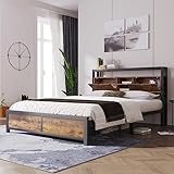 Becag Doppelbett 140x200, Metallbett mit Stauraum-Kopfteil und Metall Lattenrost, Jugendbett Kinderbett, Funktionsbett, Bettgestell aus Metall, Industrielles Bett Bettrahmen, ohne Matratze, Schwarz