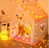 Spielzelt für Kinder mit Sternenlichtern,Mädchen Prinzessin Schloss Zelt,Indoor Kinderspielzelt mit Kugellichtern und Wolkenornamenten,Children's Play Tent,120x110x130cm