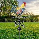 SYFUNLV Metall-Hahn Wind Vane,bunt Hahn-Wetterfahne,35×130cm Metall Windanzeige Hahn Form Dekoration für Garten Hinterhof Wind Direction Indicator und Roof Decoration