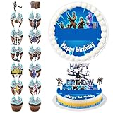 Tortenaufleger Essbar Junge 14 Stück, 20 cm Tortendeko Essbar mit Cake Topper, Fondant Tortenaufleger Tortenbild Geburtstag, Tortenaufleger Foto Geburtstag Junge
