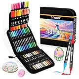 48 Farben Acrylstifte Set – Doppelseitige Spitzen, Multimarker für Steine, Holz, Stoff, Leinwand, Glas, Keramik in Stofftasche – Vielseitige Acrylfarben für Künstler & DIY Projekte