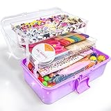 LINAYE 3000+Pcs Bastelset für Kinder Bastelbox Bastelmaterial Set,Bastelkoffer Gehören Pompons,Pfeifenreiniger,Scrapbooking Basteln Kinder Alter 4 bis 10 Geschenk für Junge Mädchen Bastelbedarf Lila