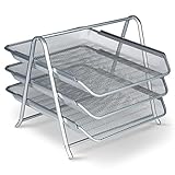 BONUS Dokumentenablage Metall Desk Organizer - Stabile Design Büro Schreibtisch Ablage mit 3 Ablagefächer für Briefablage - Schnelle Ordnung mit 3 Schubladen I Papier Ablagefächer A4 (Silber)