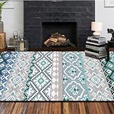 Kunsen teppiche für küche rustikale deko Strapazierfähiges grau-blaues geometrisches Druckdesign, schmutzabweisend und abwaschbar kinderzimmerteppich 120X200CM